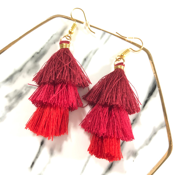 Tennessee bellee boutique Jewelry - Red Ombre Tassel Fringe Dangle Statement Earrings